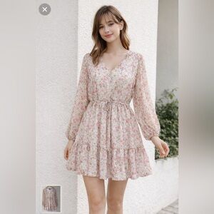 Lucky Brand Floral Peasant dress - Pink and White